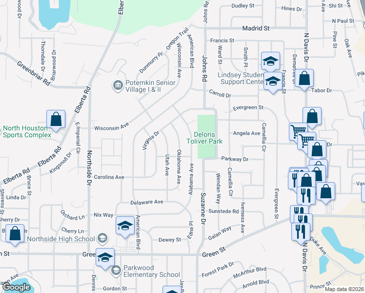 map of restaurants, bars, coffee shops, grocery stores, and more near 433 Alabama Avenue in Warner Robins