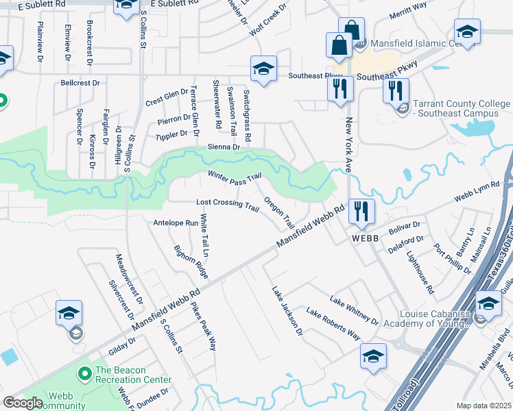 map of restaurants, bars, coffee shops, grocery stores, and more near 1815 Lost Crossing Trail in Arlington