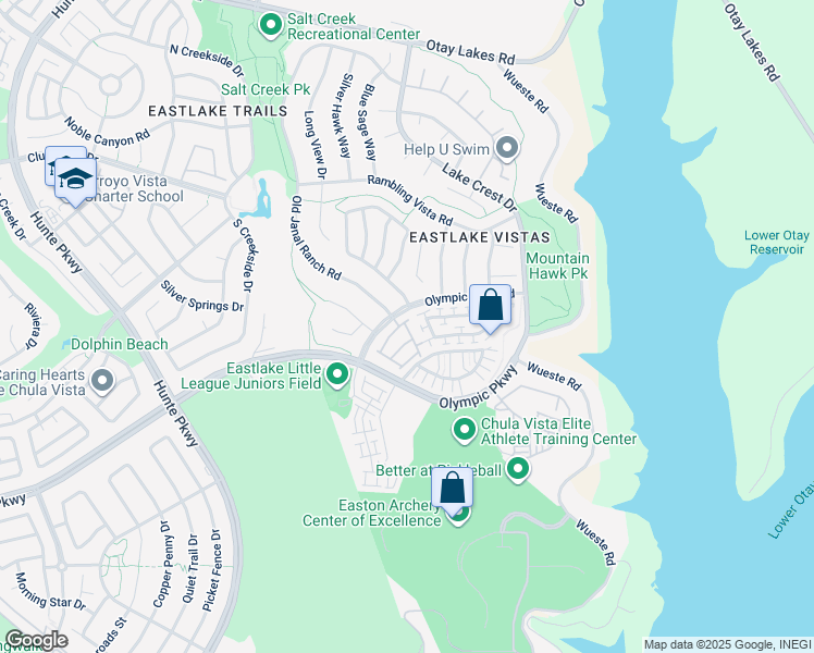 map of restaurants, bars, coffee shops, grocery stores, and more near 2728 Castlehill Road in Chula Vista