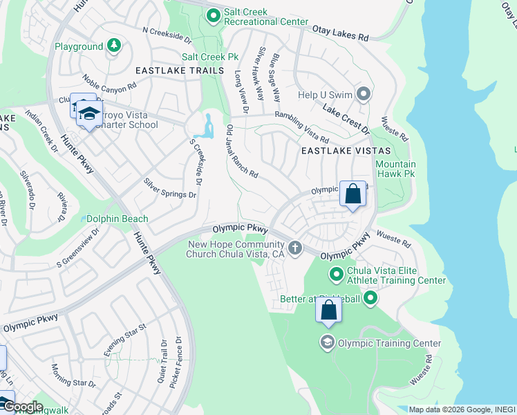 map of restaurants, bars, coffee shops, grocery stores, and more near 2698 Geiger Creek Court in Chula Vista