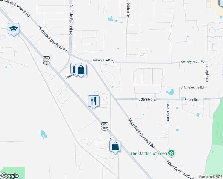 map of restaurants, bars, coffee shops, grocery stores, and more near 1102 Cydnie Street in Kennedale