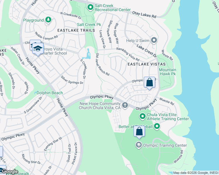map of restaurants, bars, coffee shops, grocery stores, and more near 2698 Geiger Creek Court in Chula Vista