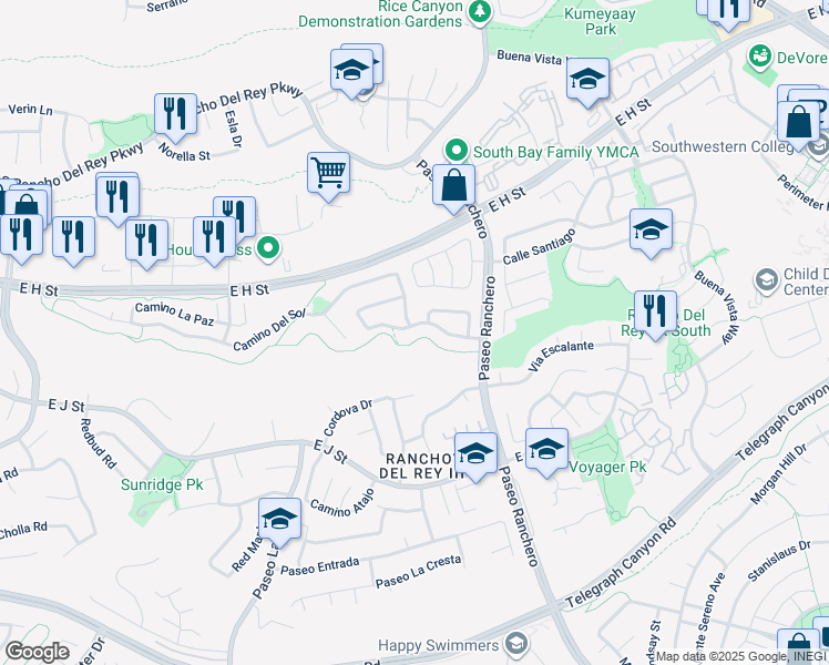 map of restaurants, bars, coffee shops, grocery stores, and more near 1104 Camino Del Rey in Chula Vista