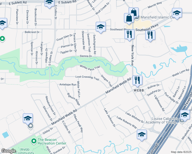 map of restaurants, bars, coffee shops, grocery stores, and more near 1808 Lost Crossing Trail in Arlington