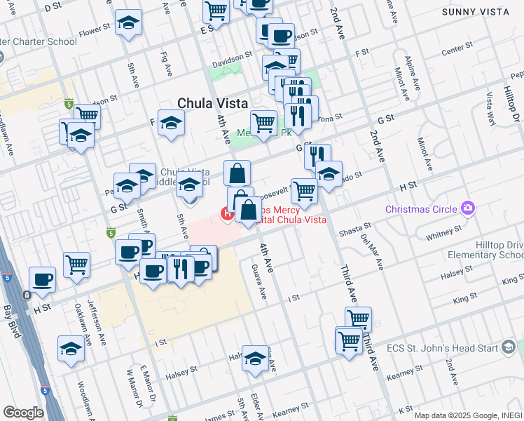 map of restaurants, bars, coffee shops, grocery stores, and more near 465 4th Avenue in Chula Vista