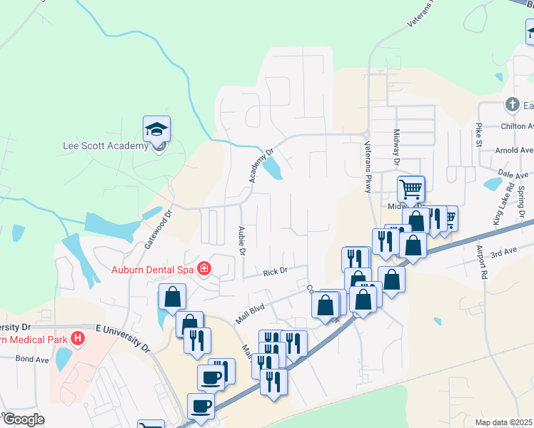 map of restaurants, bars, coffee shops, grocery stores, and more near 2027 Stephanie Court in Auburn