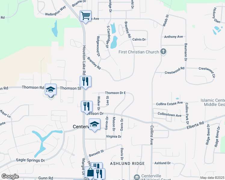 map of restaurants, bars, coffee shops, grocery stores, and more near 210 Thomson Drive East in Centerville