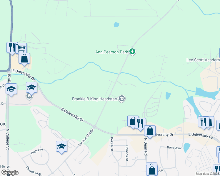 map of restaurants, bars, coffee shops, grocery stores, and more near Shelton Mill Rd in Auburn
