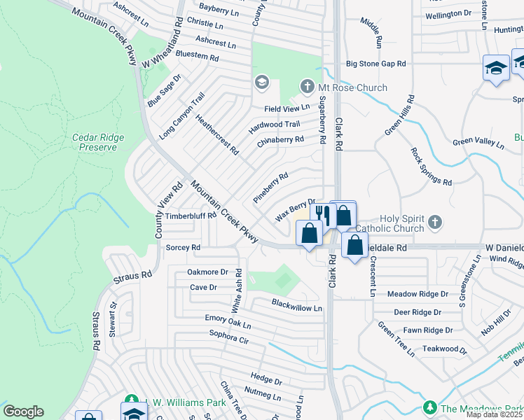 map of restaurants, bars, coffee shops, grocery stores, and more near 7169 Sorcey Road in Dallas