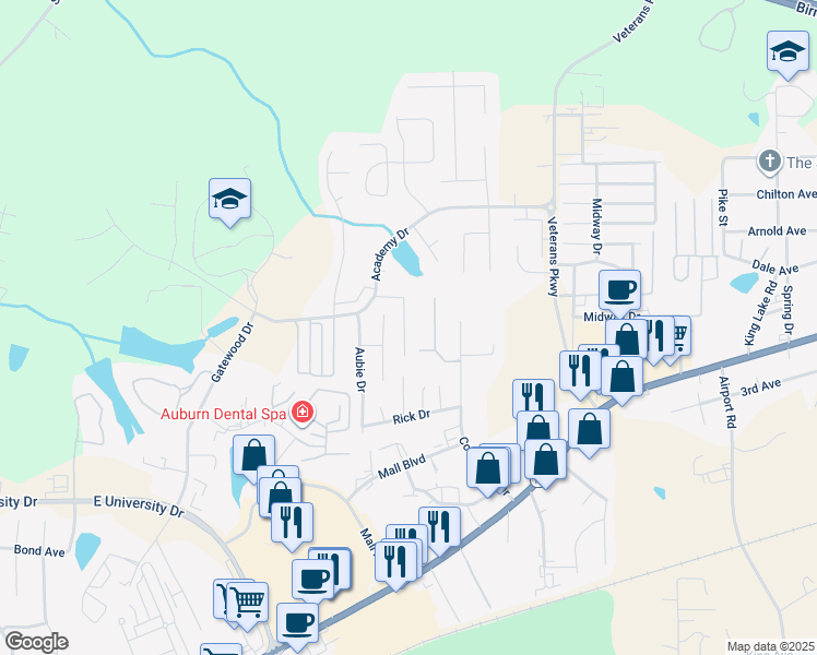 map of restaurants, bars, coffee shops, grocery stores, and more near 2027 Stephanie Court in Auburn