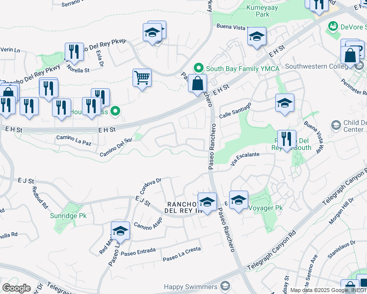 map of restaurants, bars, coffee shops, grocery stores, and more near 1112 Camino Del Rey in Chula Vista