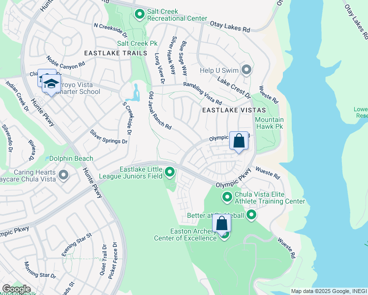 map of restaurants, bars, coffee shops, grocery stores, and more near 1483 Lost Creek Road in Chula Vista