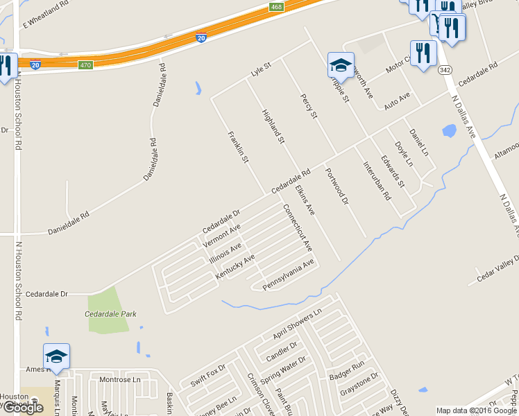 map of restaurants, bars, coffee shops, grocery stores, and more near 1330 Vermont Avenue in Lancaster