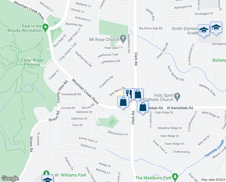 map of restaurants, bars, coffee shops, grocery stores, and more near 7069 Wax Berry Drive in Dallas