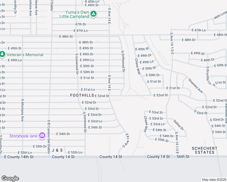 map of restaurants, bars, coffee shops, grocery stores, and more near 14123-14177 52nd St in Yuma