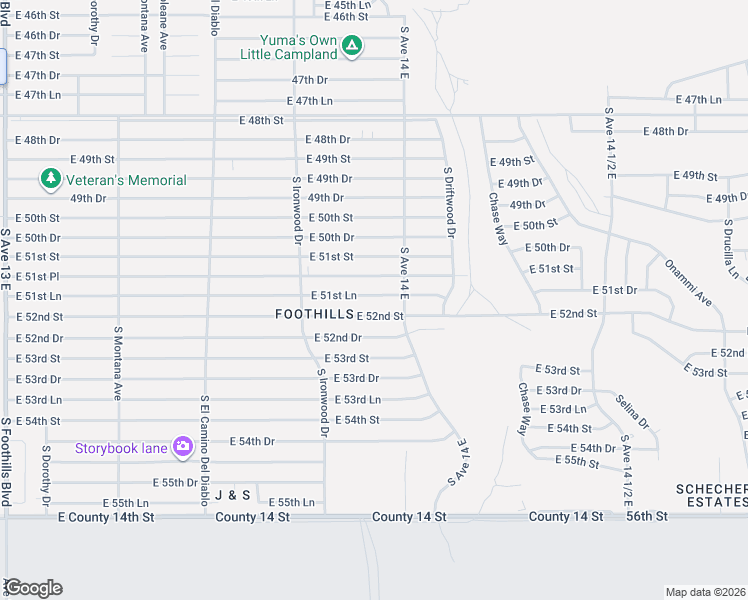 map of restaurants, bars, coffee shops, grocery stores, and more near 13817 52nd Street in Yuma