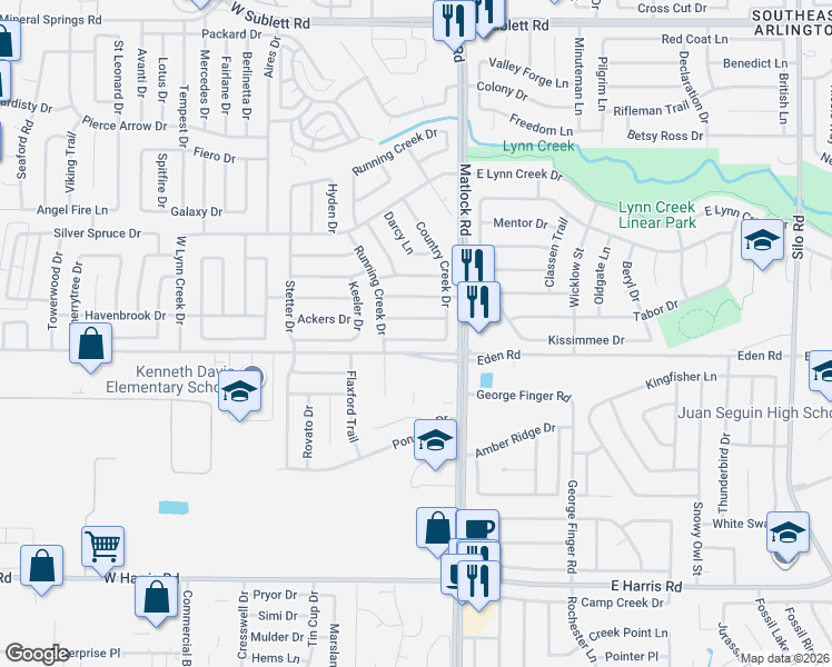 map of restaurants, bars, coffee shops, grocery stores, and more near 820 Trevor Way in Arlington
