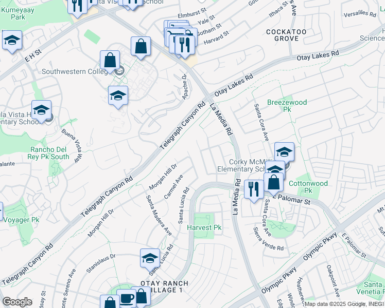 map of restaurants, bars, coffee shops, grocery stores, and more near 1157 Gustine Street in Chula Vista
