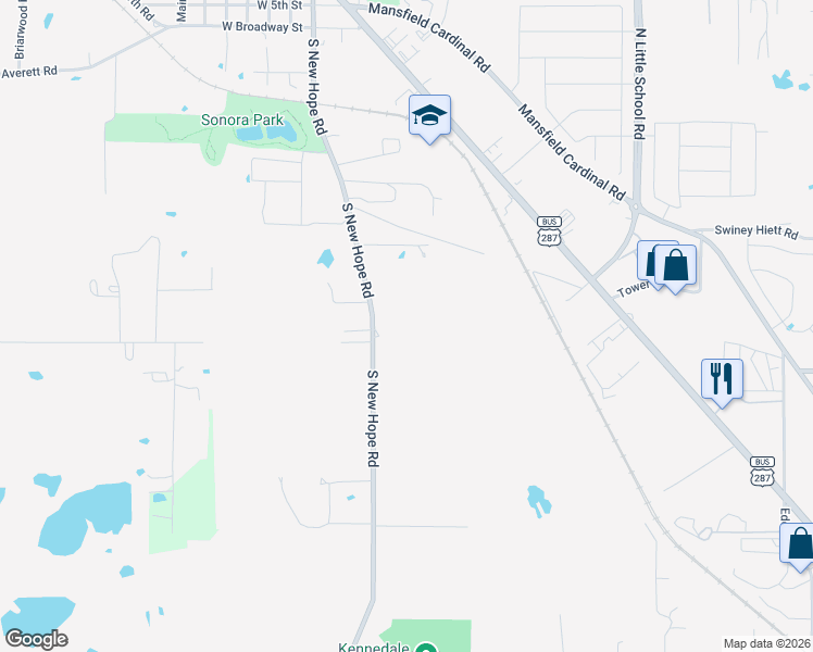 map of restaurants, bars, coffee shops, grocery stores, and more near 429 South New Hope Road in Kennedale
