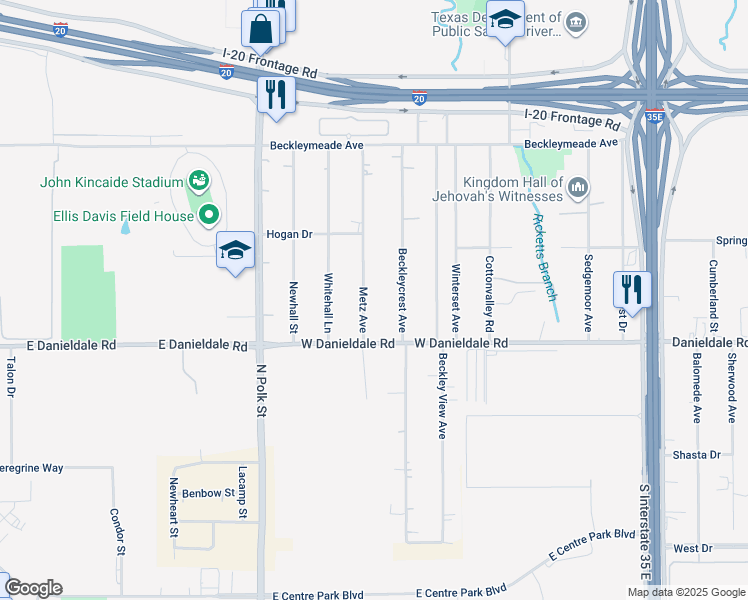 map of restaurants, bars, coffee shops, grocery stores, and more near 9318 Metz Avenue in Dallas
