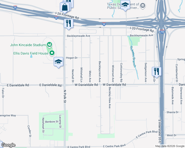 map of restaurants, bars, coffee shops, grocery stores, and more near 9318 Metz Avenue in Dallas