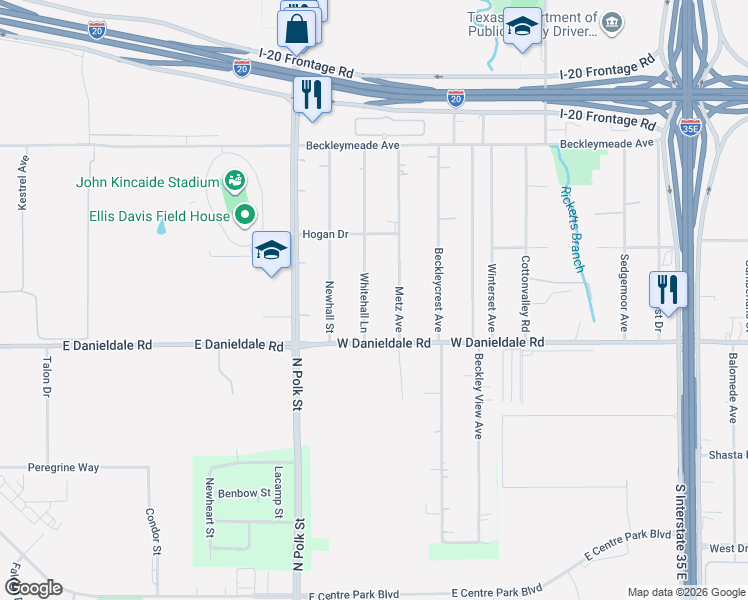 map of restaurants, bars, coffee shops, grocery stores, and more near 9312 Whitehall Lane in Dallas