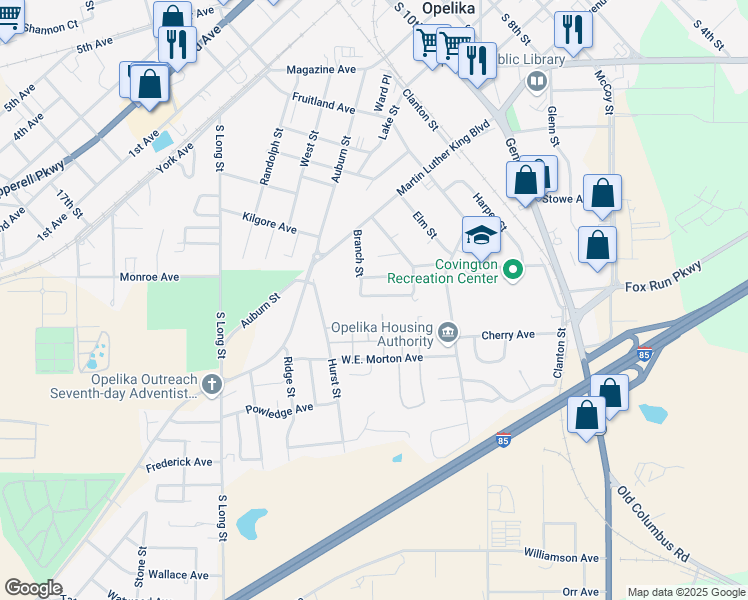 map of restaurants, bars, coffee shops, grocery stores, and more near 619 Marion Avenue in Opelika