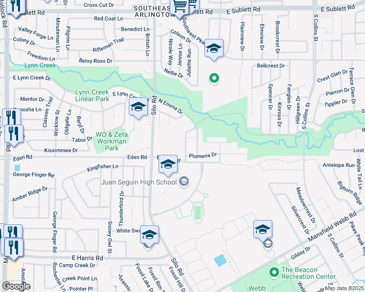 map of restaurants, bars, coffee shops, grocery stores, and more near 800 Buttercup Lane in Arlington
