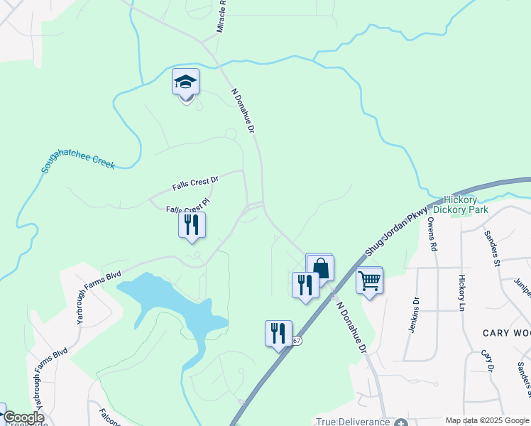map of restaurants, bars, coffee shops, grocery stores, and more near North Donahue Drive in Auburn