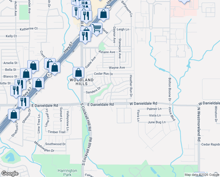 map of restaurants, bars, coffee shops, grocery stores, and more near 1326 Oak Run Drive in Duncanville