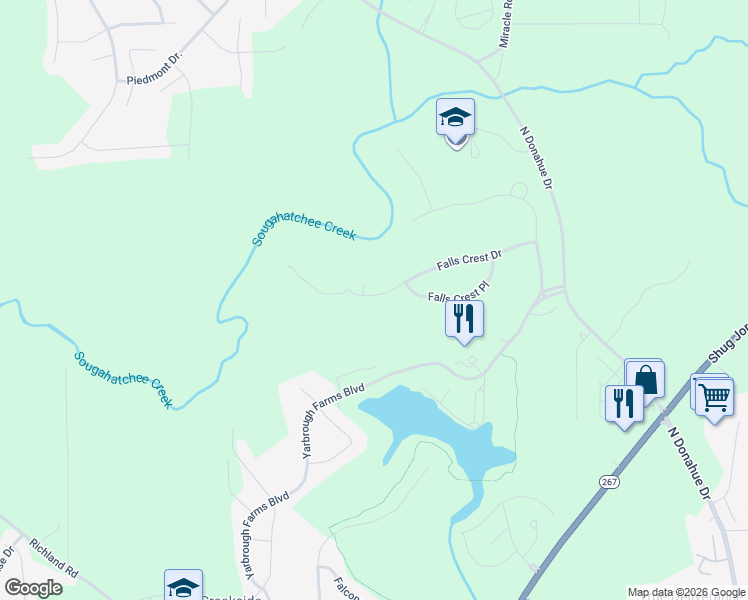 map of restaurants, bars, coffee shops, grocery stores, and more near Falls Crest Drive in Auburn