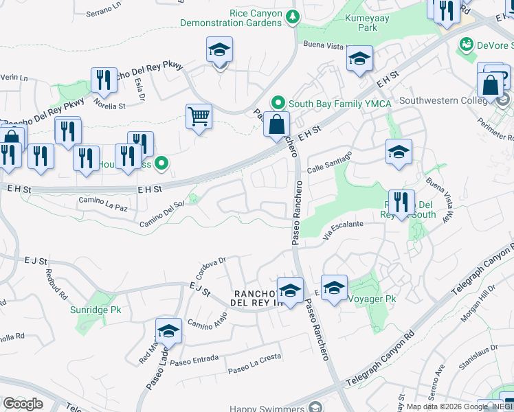 map of restaurants, bars, coffee shops, grocery stores, and more near 971 Via Mar Azul in Chula Vista