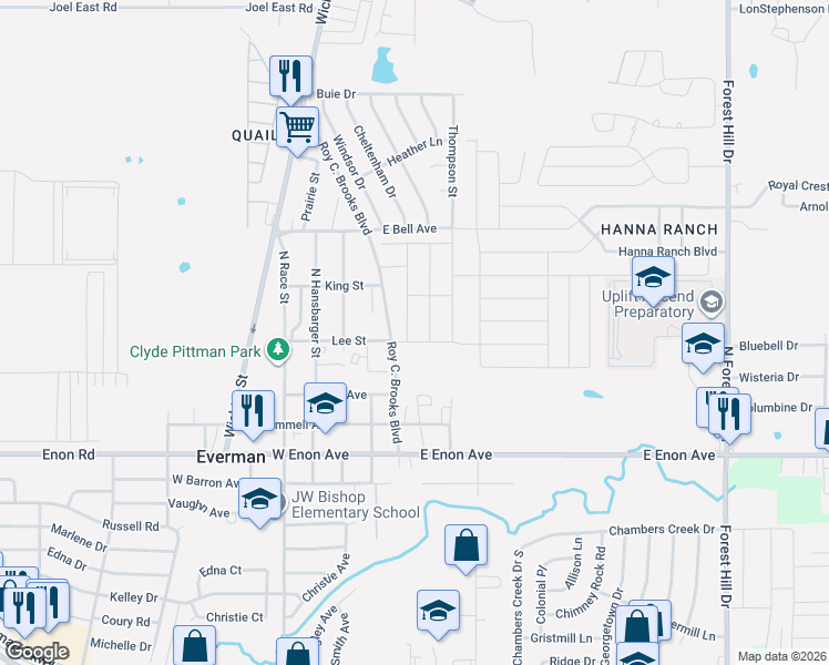 map of restaurants, bars, coffee shops, grocery stores, and more near 109 King Street in Everman