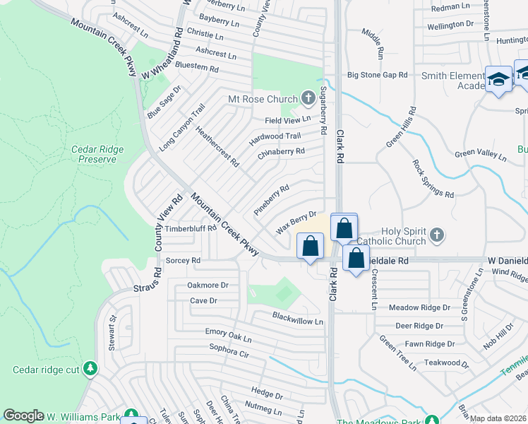map of restaurants, bars, coffee shops, grocery stores, and more near 7257 Pineberry Road in Dallas