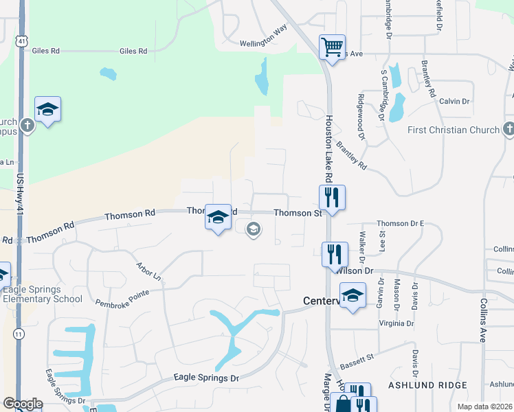 map of restaurants, bars, coffee shops, grocery stores, and more near 213 Harold Drive in Centerville