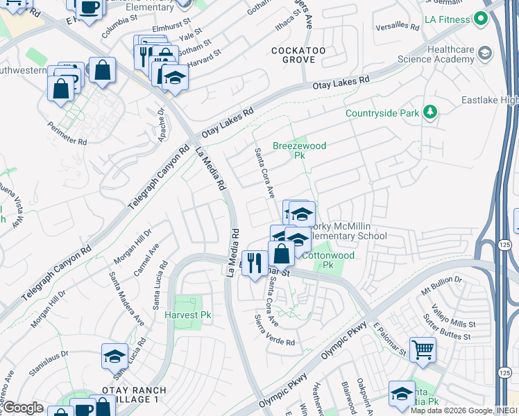 map of restaurants, bars, coffee shops, grocery stores, and more near 1728 Mendota Street in Chula Vista