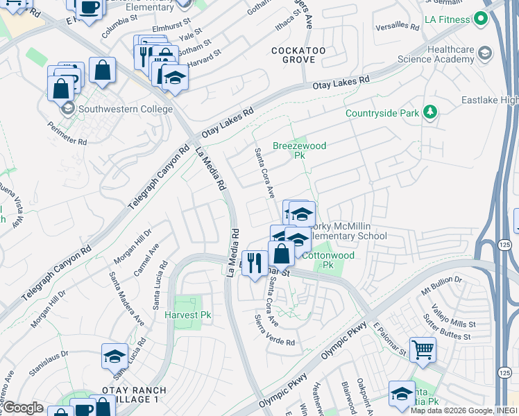 map of restaurants, bars, coffee shops, grocery stores, and more near 1727 Long Ridge Street in Chula Vista