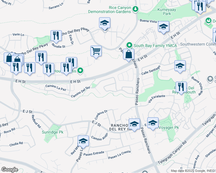 map of restaurants, bars, coffee shops, grocery stores, and more near 1071 Calle Del Amor in Chula Vista