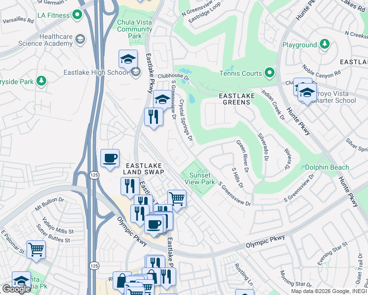 map of restaurants, bars, coffee shops, grocery stores, and more near 1265 Boca Raton Drive in Chula Vista