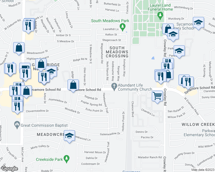 map of restaurants, bars, coffee shops, grocery stores, and more near 2417 Camden Street in Fort Worth