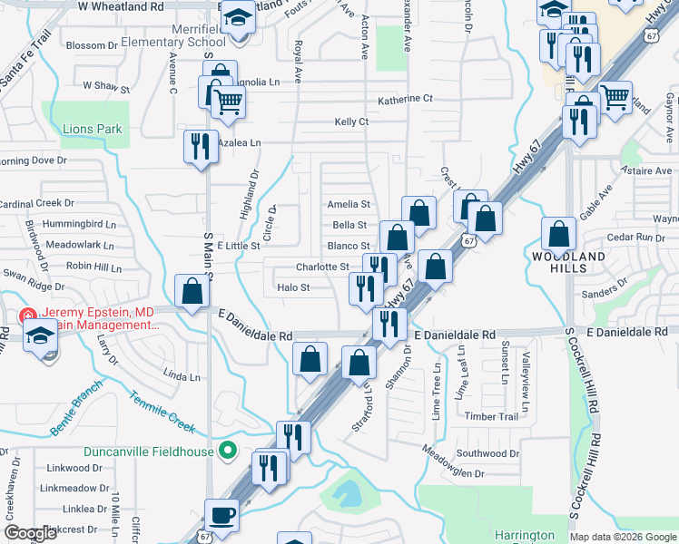 map of restaurants, bars, coffee shops, grocery stores, and more near 410 Charlotte Street in Duncanville