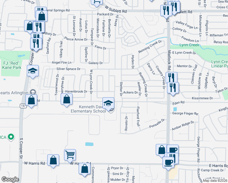 map of restaurants, bars, coffee shops, grocery stores, and more near 6719 Stone Branch Drive in Arlington