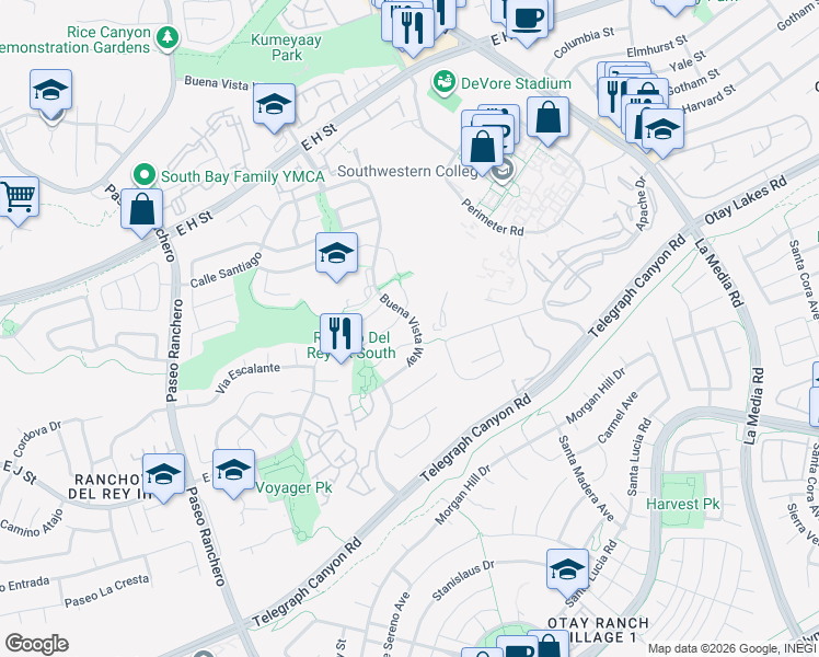 map of restaurants, bars, coffee shops, grocery stores, and more near 1026 Buena Vista Way in Chula Vista