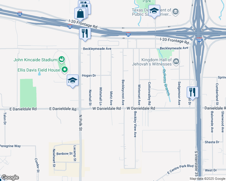 map of restaurants, bars, coffee shops, grocery stores, and more near 9318 Metz Avenue in Dallas