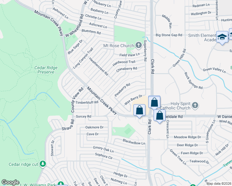map of restaurants, bars, coffee shops, grocery stores, and more near 7257 Pineberry Road in Dallas