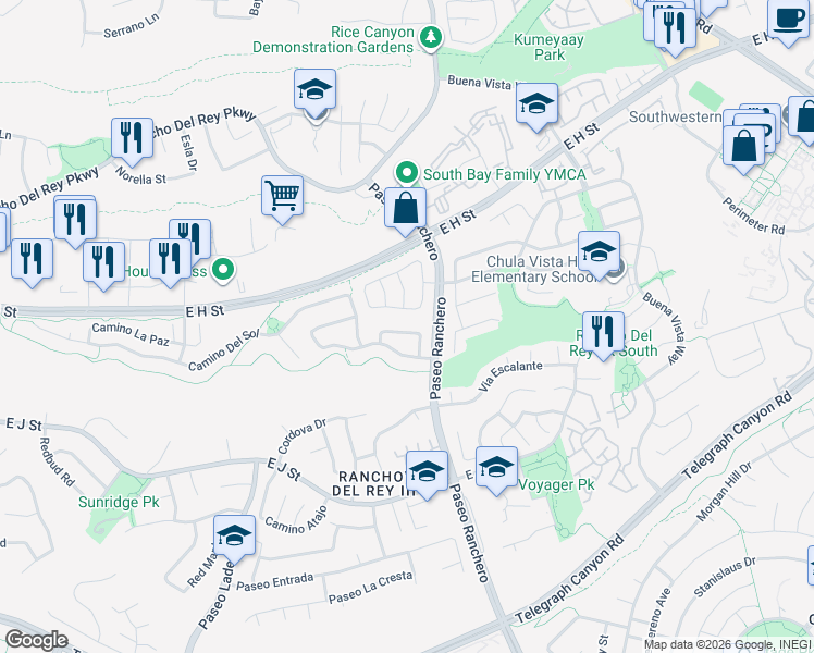 map of restaurants, bars, coffee shops, grocery stores, and more near 1147 Via Mariana in Chula Vista