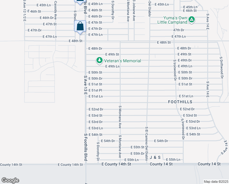 map of restaurants, bars, coffee shops, grocery stores, and more near 13247 East 51st Place in Yuma