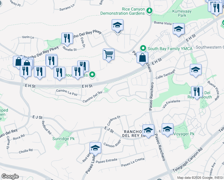 map of restaurants, bars, coffee shops, grocery stores, and more near 1036 Camino Del Sol in Chula Vista