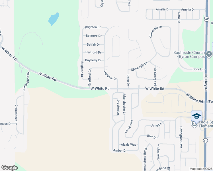 map of restaurants, bars, coffee shops, grocery stores, and more near 205 White Road in Byron