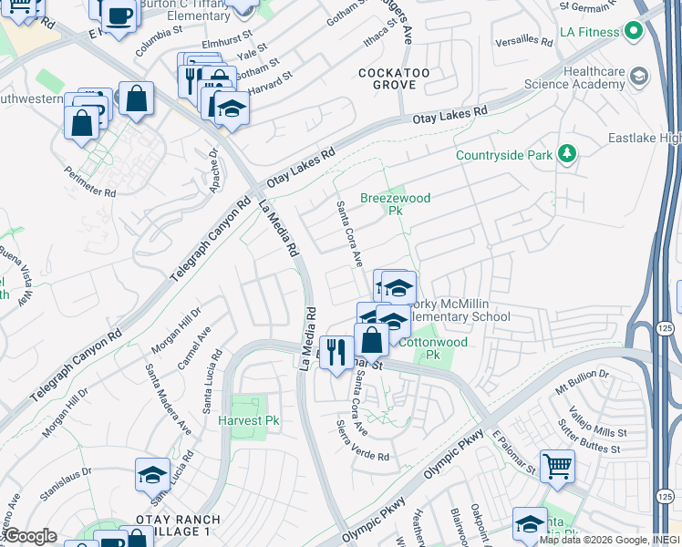 map of restaurants, bars, coffee shops, grocery stores, and more near 1728 Mendota Street in Chula Vista